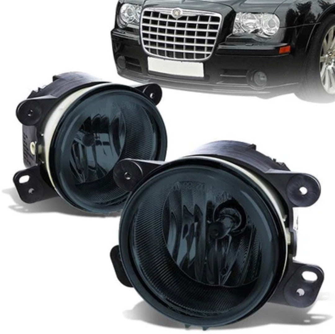 . 05-10 Chrysler 300 C SRT8 07-18 Jeep Wrangler JK Smoked Lens Fog Lights - W/Light Bulbs