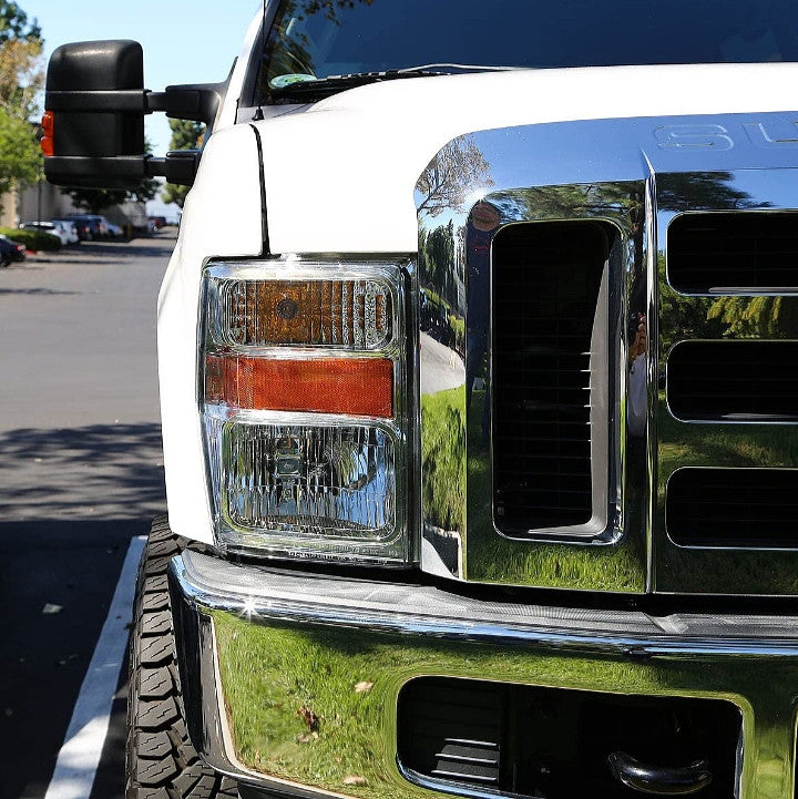 08-10 Ford F-250 F-350 F-450 Super duty Chrome housing headlights amber