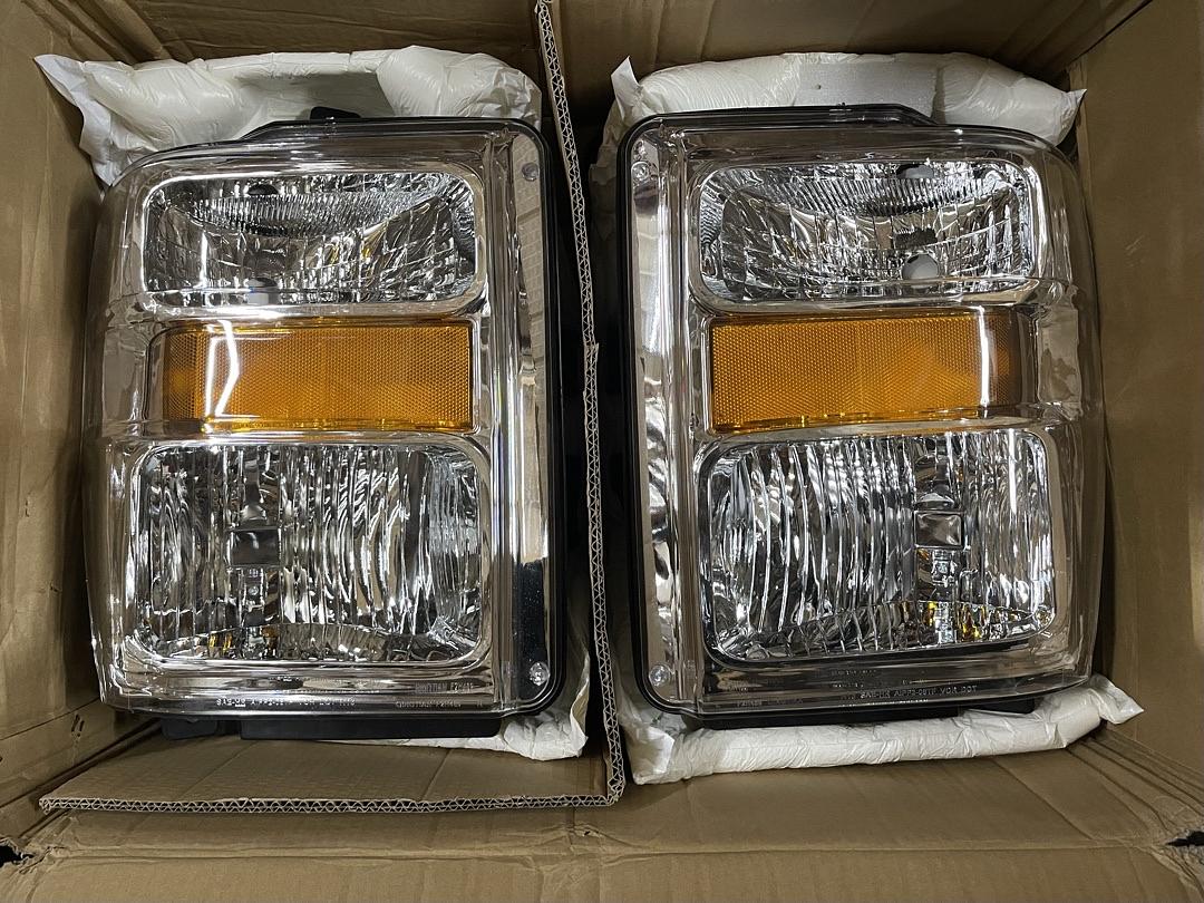 08-10 Ford F-250 F-350 F-450 Super duty Chrome housing headlights amber