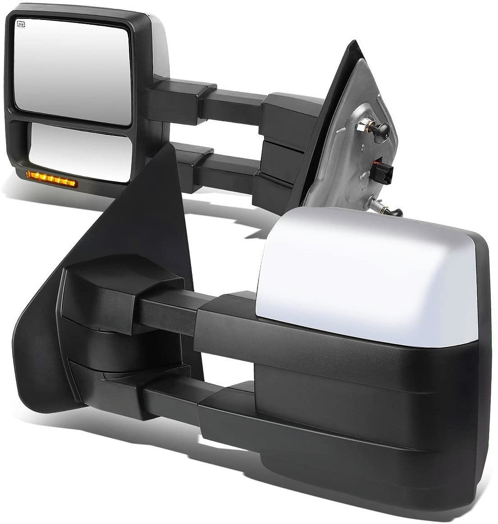 Pair of Powered Heated Towing Side Mirrors W/Turn Signal Light Compatible with 04-14 F-150, Chrome/Amber