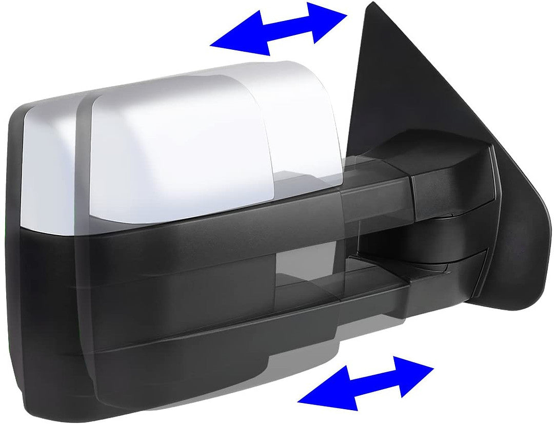 Pair of Powered Heated Towing Side Mirrors W/Turn Signal Light Compatible with 04-14 F-150, Chrome/Amber