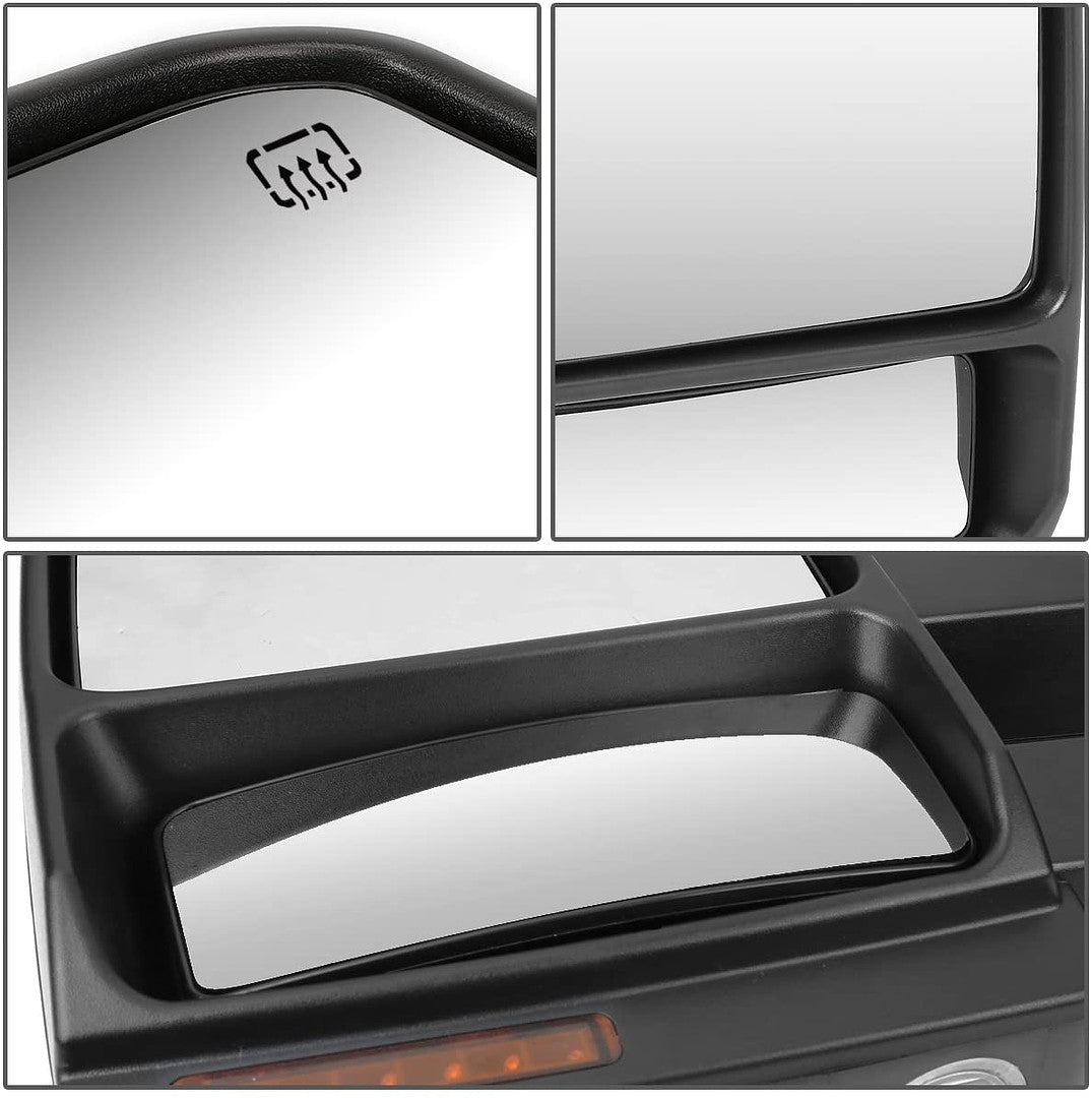 Pair of Powered Heated Towing Side Mirrors W/Turn Signal Light Compatible with 04-14 F-150, Chrome/Amber