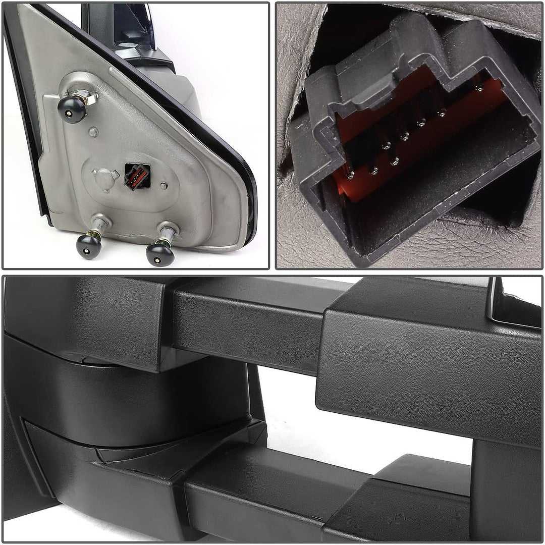 Pair of Powered Heated Towing Side Mirrors W/Turn Signal Light Compatible with 04-14 F-150, Chrome/Amber