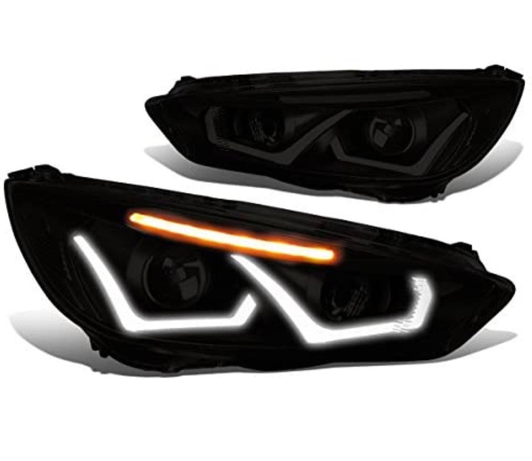 Smoke Lens Projector Headlights With Dual U-Halo DRL Replacement For 15-18 Focus