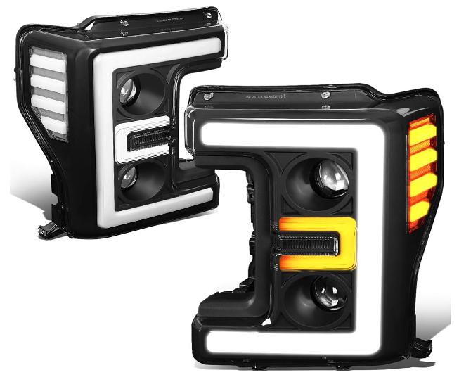 Ford F-250 / F-550 Black Housing Projector LED Headlights for 2017 to 2019