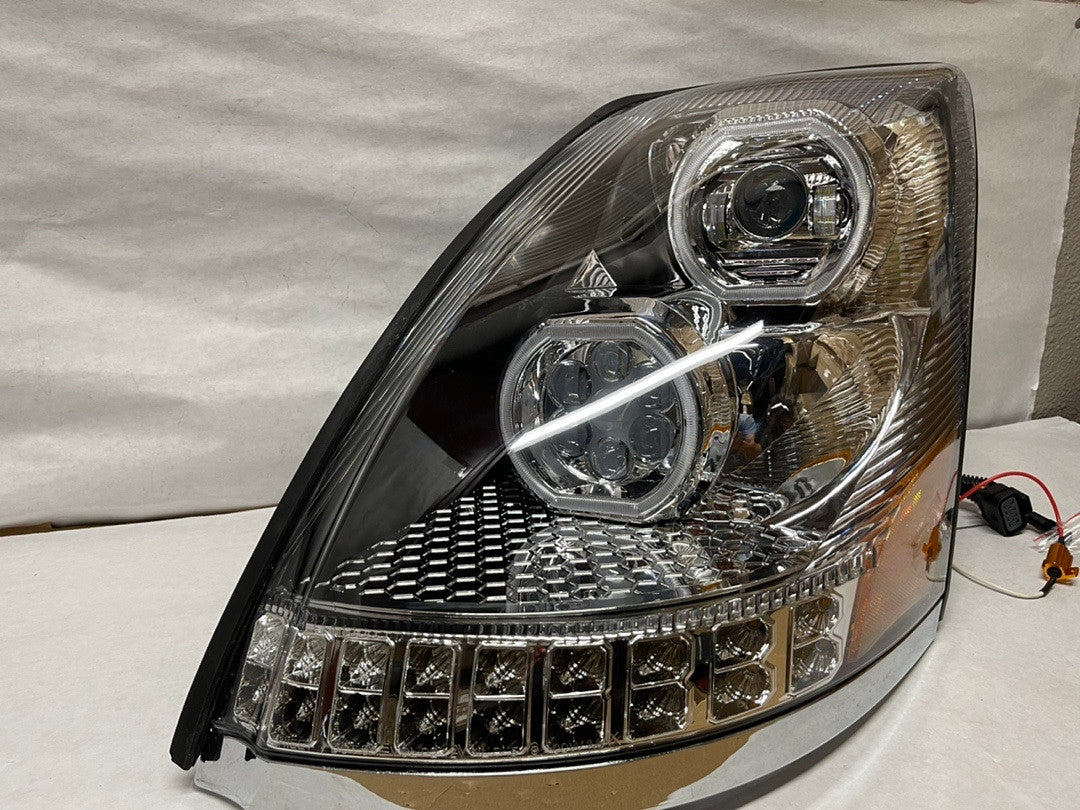 OB HL-HAY-004-CH Pair of LED Chrome Sequential Signal Dual DRL Halo Projector Headlights Compatible with 04-18 VN VNL 300 400 430 630 740 760 860