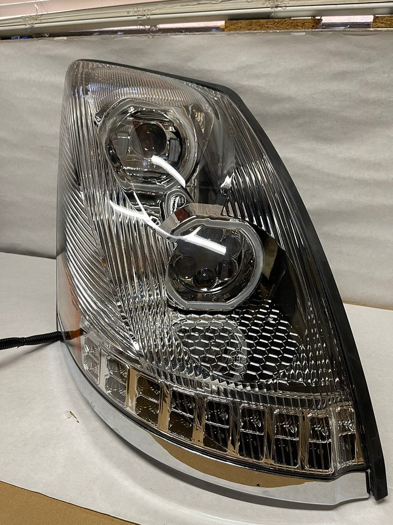 OB HL-HAY-004-CH Pair of LED Chrome Sequential Signal Dual DRL Halo Projector Headlights Compatible with 04-18 VN VNL 300 400 430 630 740 760 860