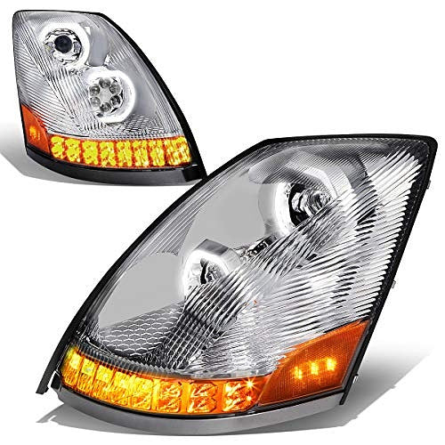 OB HL-HAY-004-CH Pair of LED Chrome Sequential Signal Dual DRL Halo Projector Headlights Compatible with 04-18 VN VNL 300 400 430 630 740 760 860