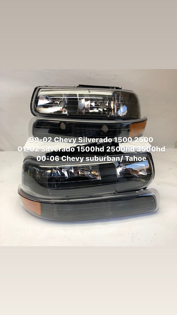 99-02 Silverado BLACK HOUSING AND AMBER HEADLIGHTS