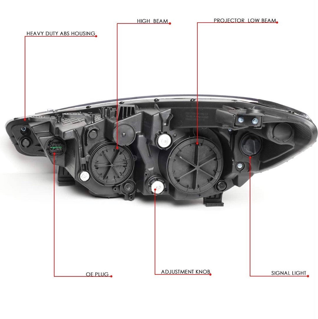 14-16 kia forte 5 coupe black housing headlights clear
