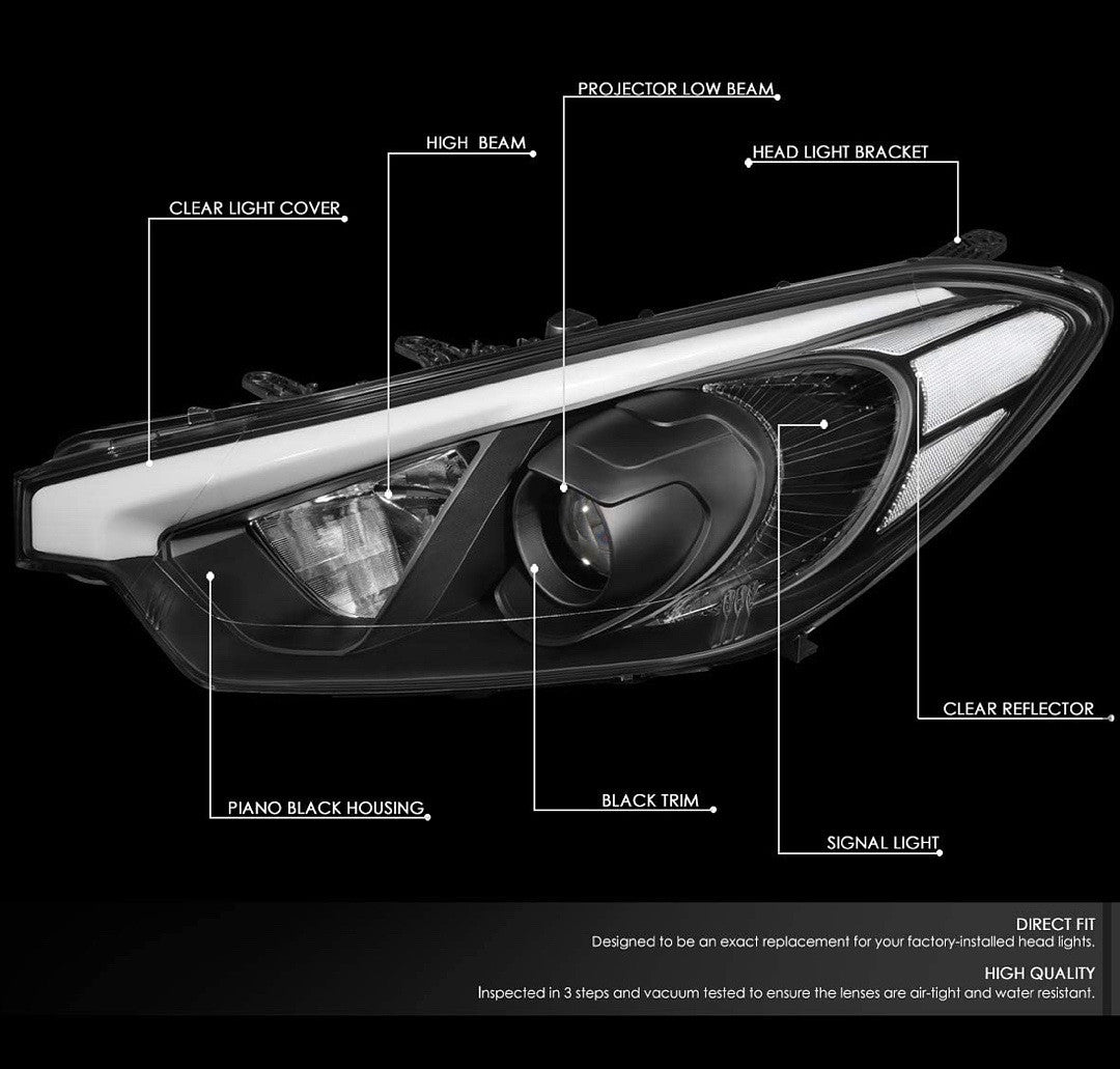 14-16 kia forte 5 coupe black housing headlights clear