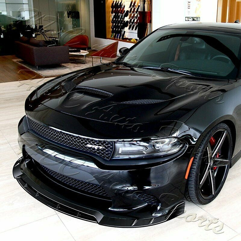 OB 2-pu-895-pbk For 15-21 Dodge Charger SRT-Style Painted BLK Front Bumper Splitter Spoiler Lip