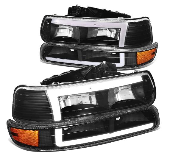 NEW 4-HL-SILV99-DRL-BK-AM 99-02 chevy silverado black housing G3 Led Headlights