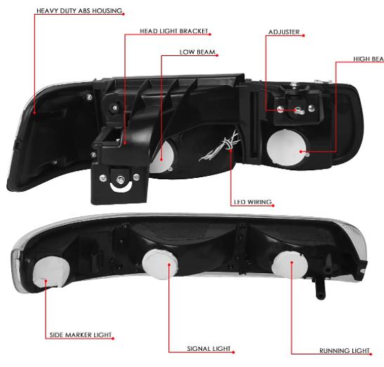 NEW 4-HL-SILV99-DRL-BK-AM 99-02 chevy silverado black housing G3 Led Headlights