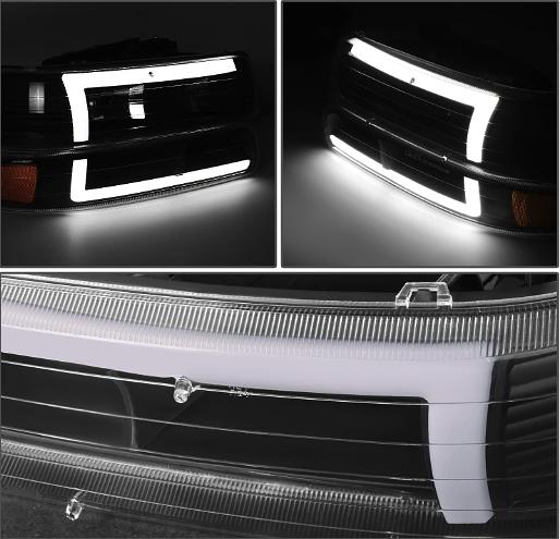 NEW 4-HL-SILV99-DRL-BK-AM 99-02 chevy silverado black housing G3 Led Headlights