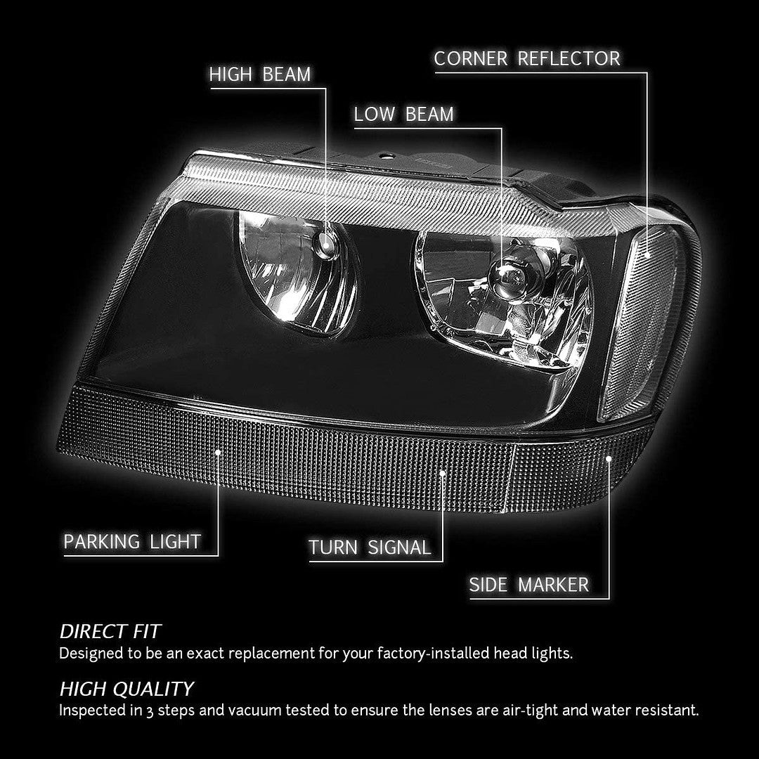 99-04 Jeep Grand Cherokee Black Housing Clear