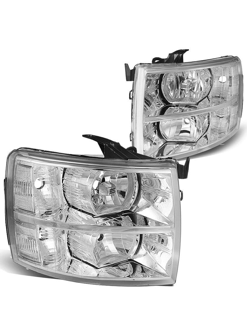 07 - 13 Chevy Silverado Chrome Clear Headlights