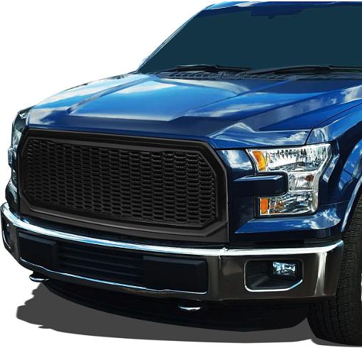 15-17 Ford F150 Badgeles Honeycomb Style Front Upper Bumper Mesh Grill Glossy Black