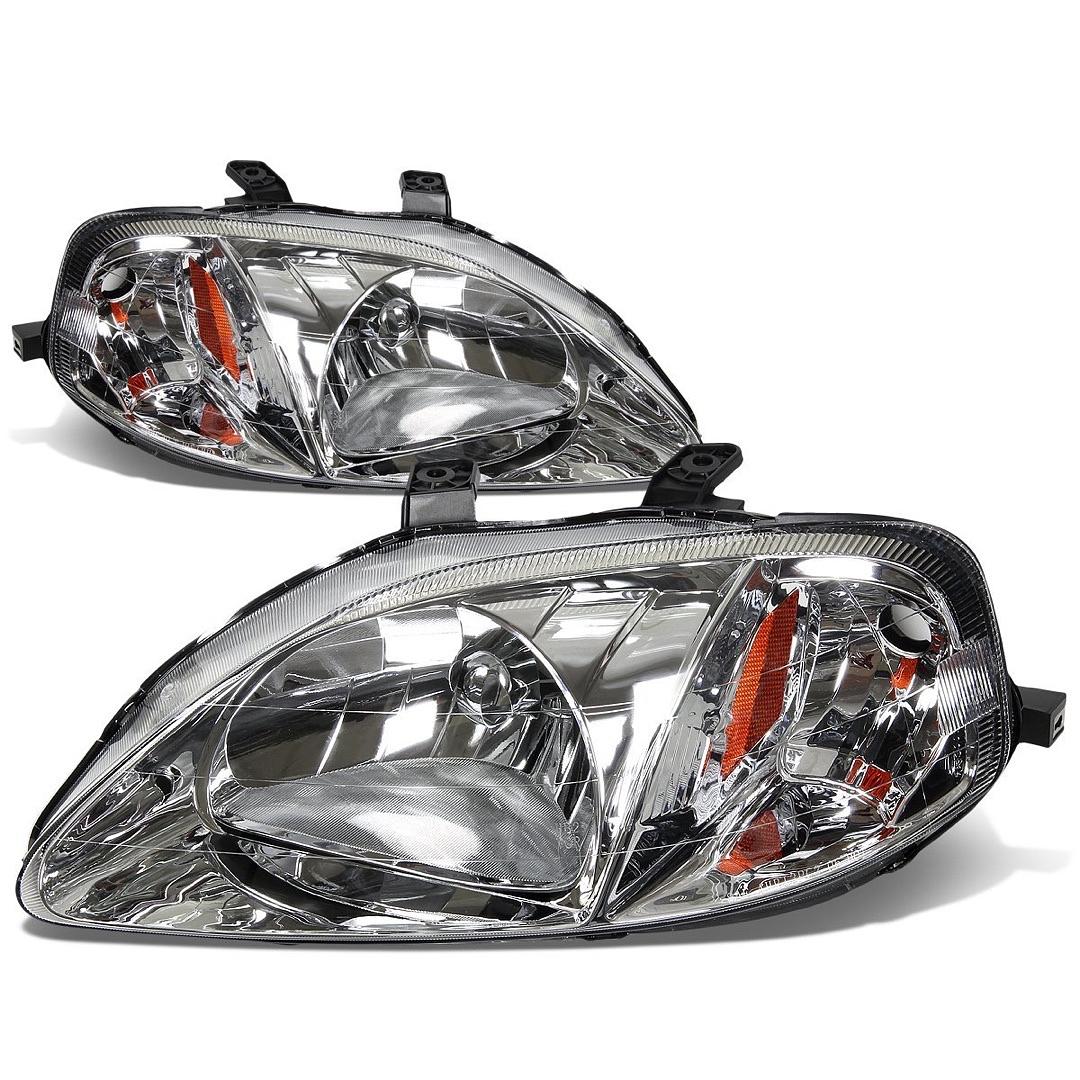 99-00 honda civic chrome housing amber reflector headlight