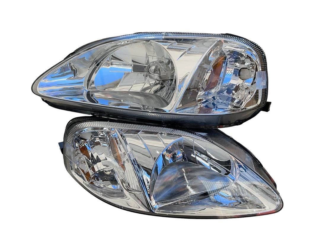 99-00 honda civic chrome housing amber reflector headlight