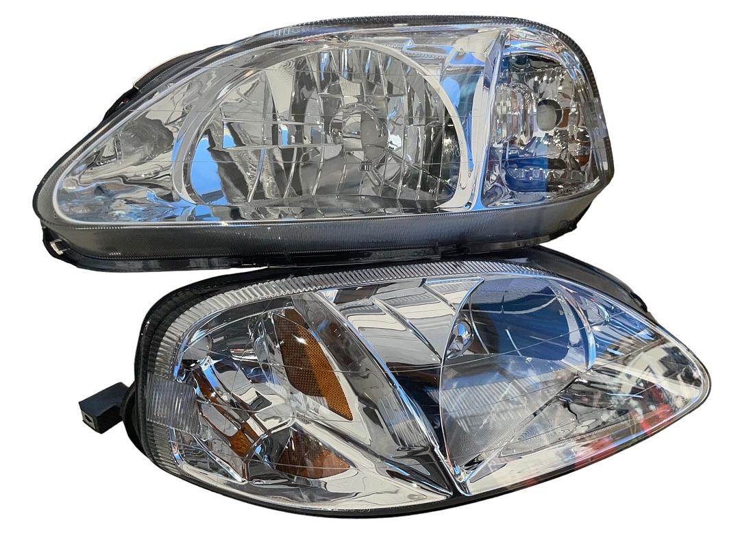 99-00 honda civic chrome housing amber reflector headlight