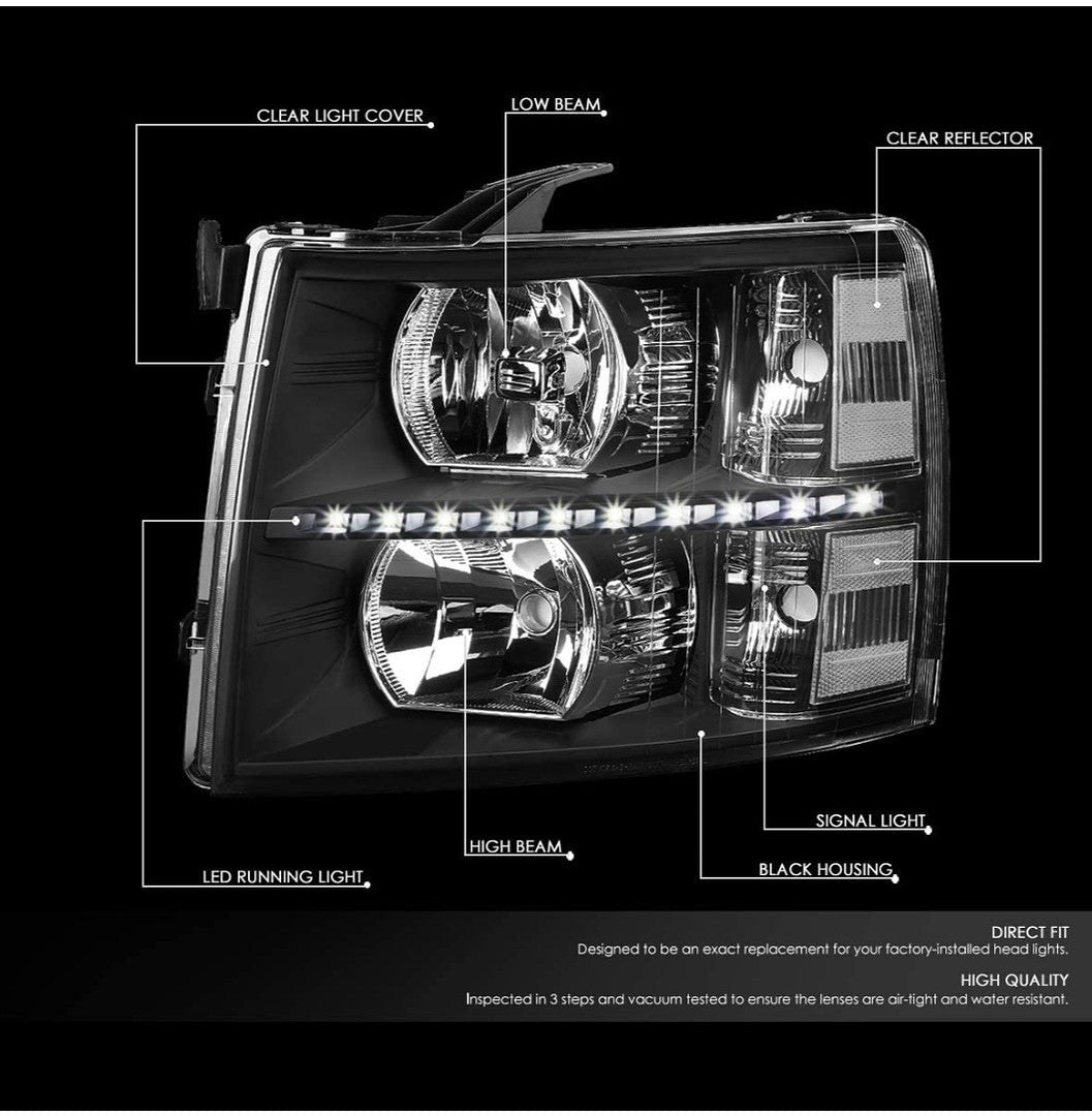 07-13 chevy silverado headlights led black housing
