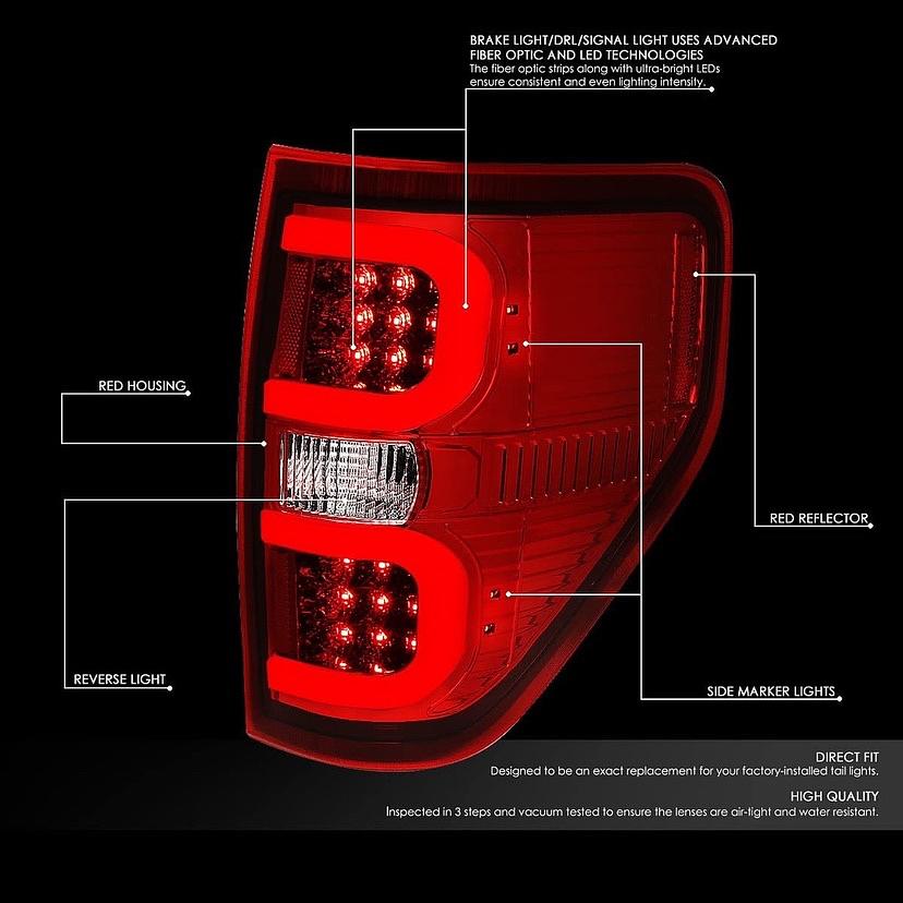 2009 to 2014 Ford F150 Red LED Tail Light Luces Traceras Micas Calaveras Faros Focos Luz Light