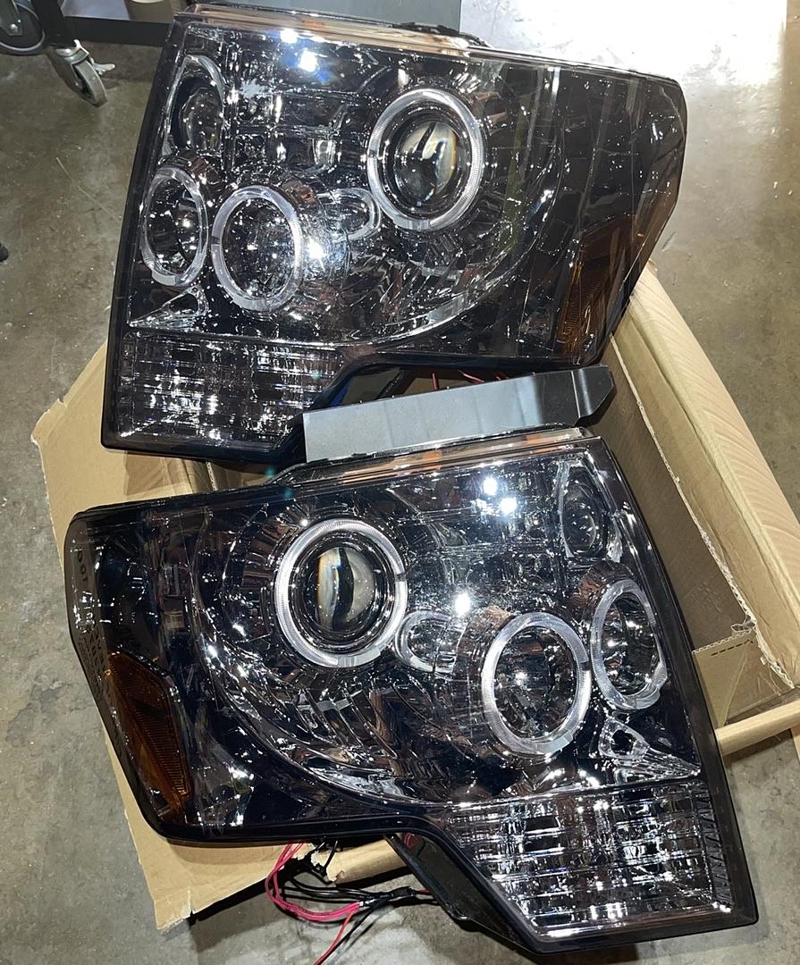 Ford F150 Dual Angel Eyes Halo Projector Smoked Headlights for 2009 to 2014