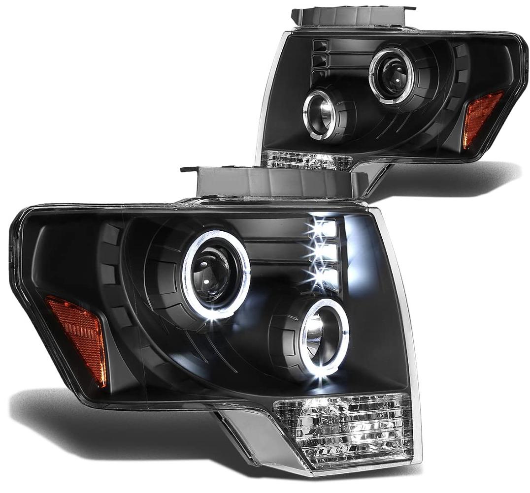 Ford F150 Dual Angel Eyes Halo Projector Smoked Headlights for 2009 to 2014