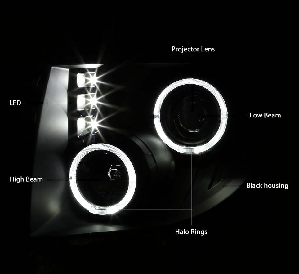 Ford F150 Dual Angel Eyes Halo Projector Smoked Headlights for 2009 to 2014