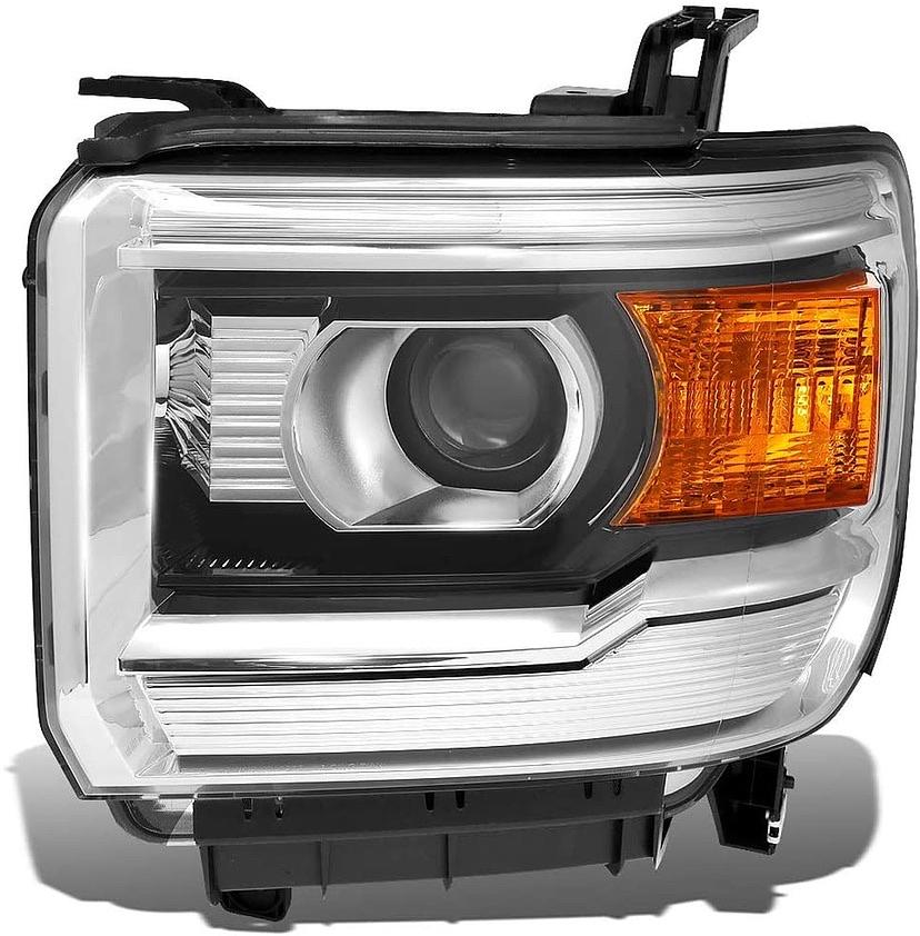 As IS Oem-hl-0057-l 14-15 gmc sierra amber black housing left side headlight non led drl and for halogen bulb only