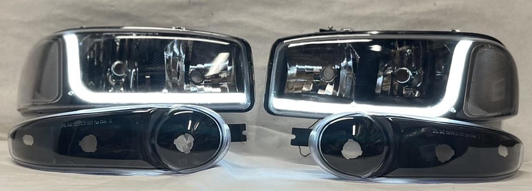 R HL-LB-DAN99-BK-CL1 Black LED DRL Strip Headlight Bumper Lamp Replacement For 02-06 Sierra Yukon Denali