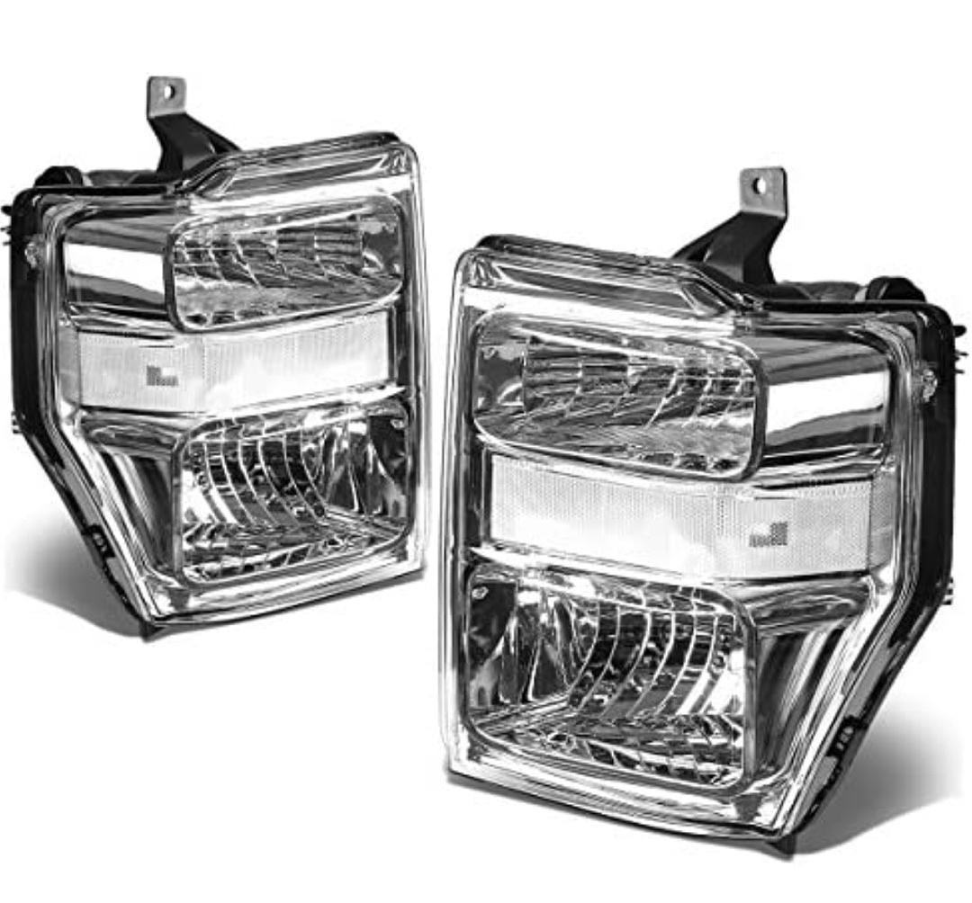 New HL-OH-FSUPER08-CH-CL1 Chrome Housing Headlights Replacement Compatible with 08-10 F-250 / F-350 / F-450 / F-550 Super Duty