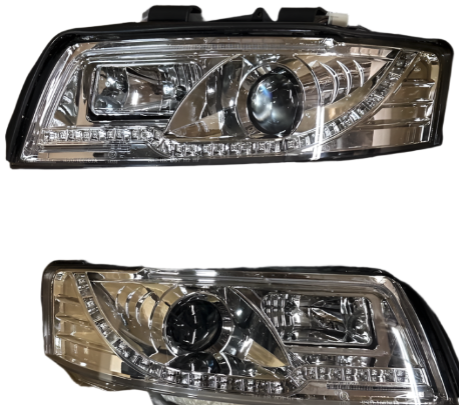 2002 to 2005 Audi A4 B6 Quattro Chrome Projector LED DRL Headlights Luces Micas Proyectores Luz