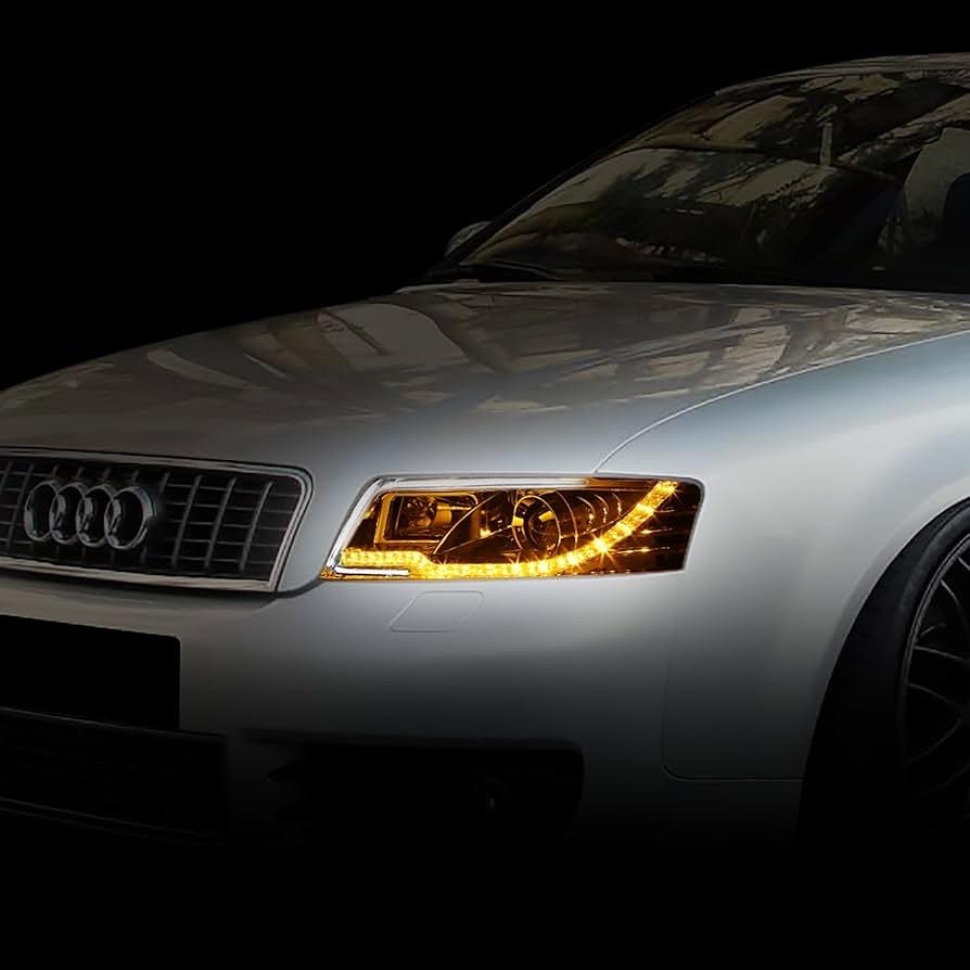 2002 to 2005 Audi A4 B6 Quattro Chrome Projector LED DRL Headlights Luces Micas Proyectores Luz