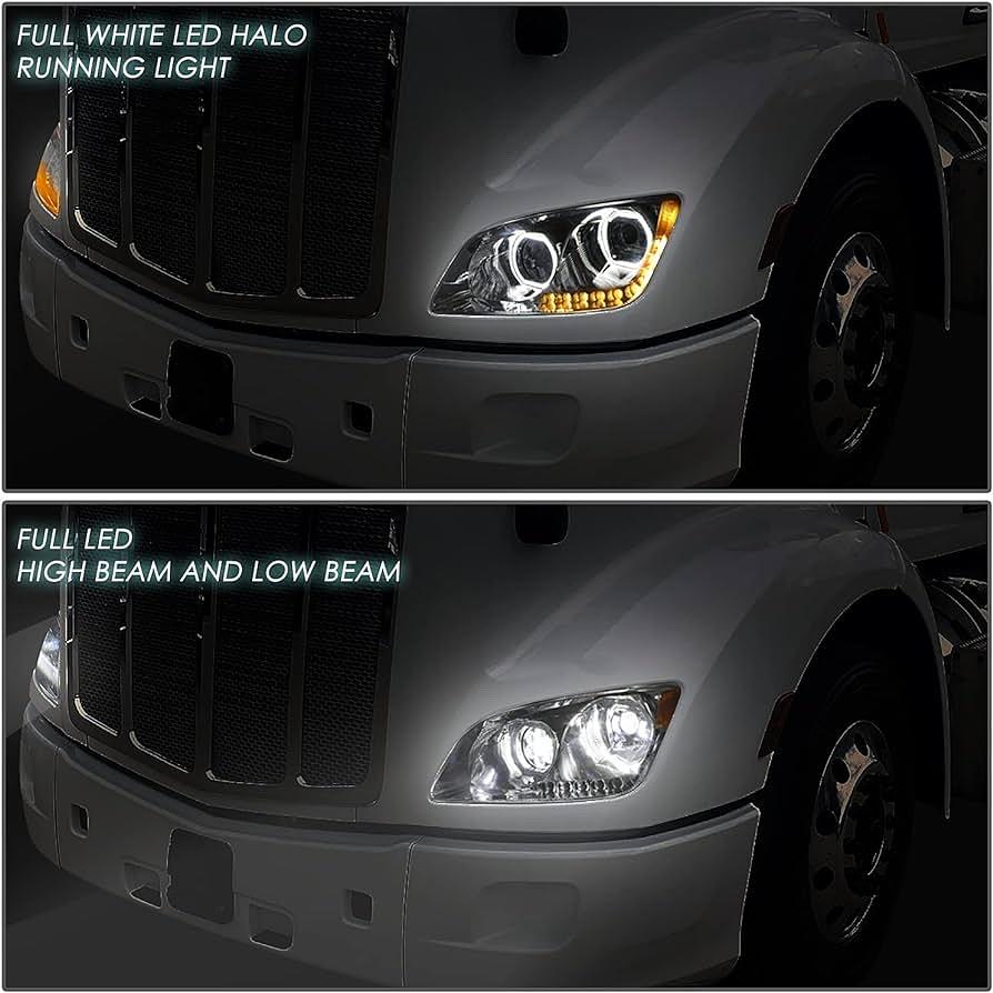 2011 to 2020 Peterbilt 587 and 579 Headlights Luces Faros Calaveras Trailer Camion Luz Chrome LED