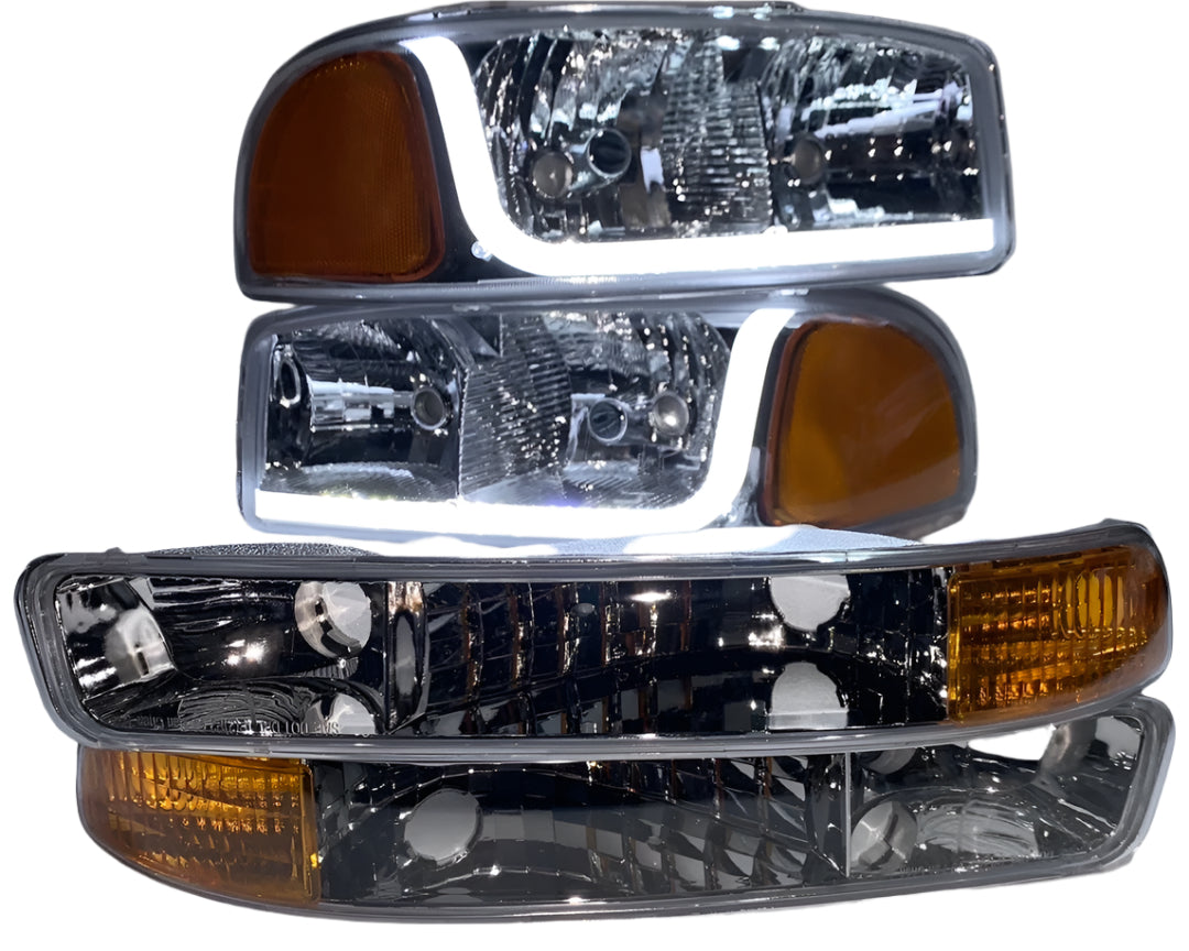 1999 to 2006 GMC Sierra Yukon Chrome Amber DRL Headlights Luces Micas Calaveras