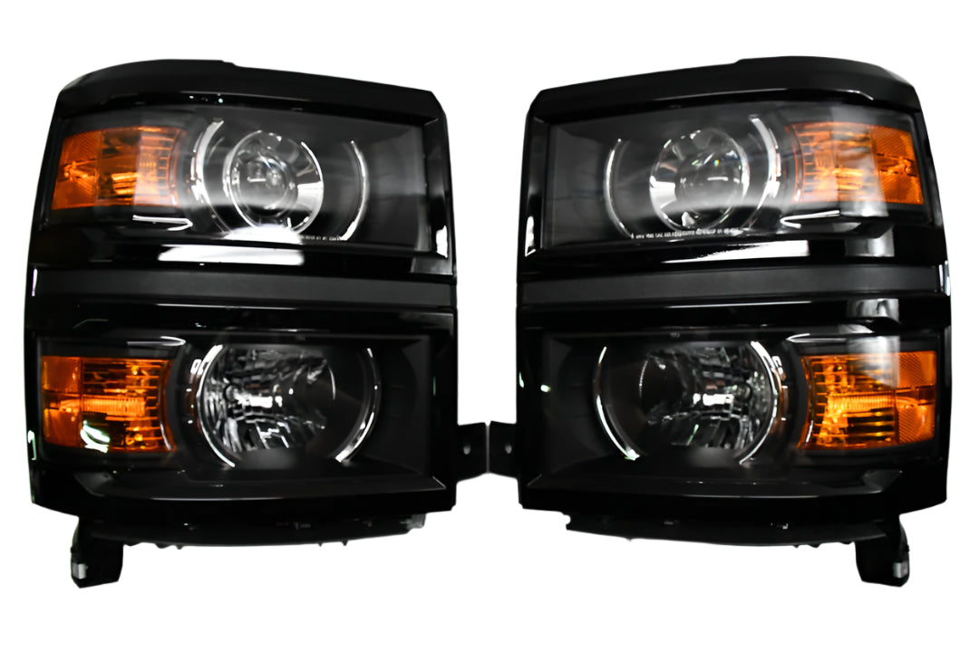 2014 and 2015 Chevy Silverado 1500 Black Housing Amber Turn Signal Projector Headlights Luces Micas Calaveras