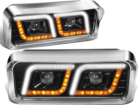 1986 to 2019 Kenworth Freightliner Peterbilt Western Star Headlights Luces Micas faros Camion Black